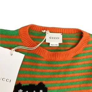 Gucci Shirts Tops Nwt Gucci Striped Wool Tiger Sweater Moss - Main Image